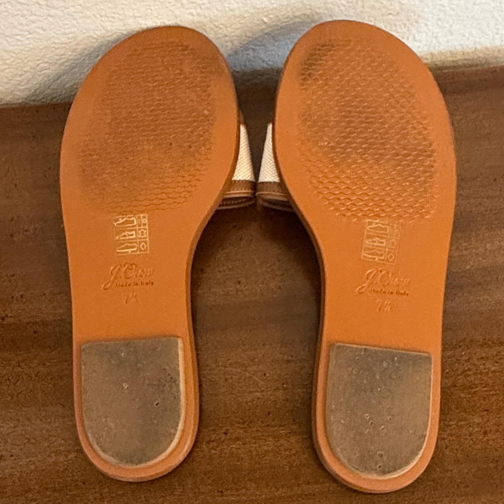 JCrew Elegant Slide sandals in Rich Oak canvas and leather 7.5 - Picture 7 of 9